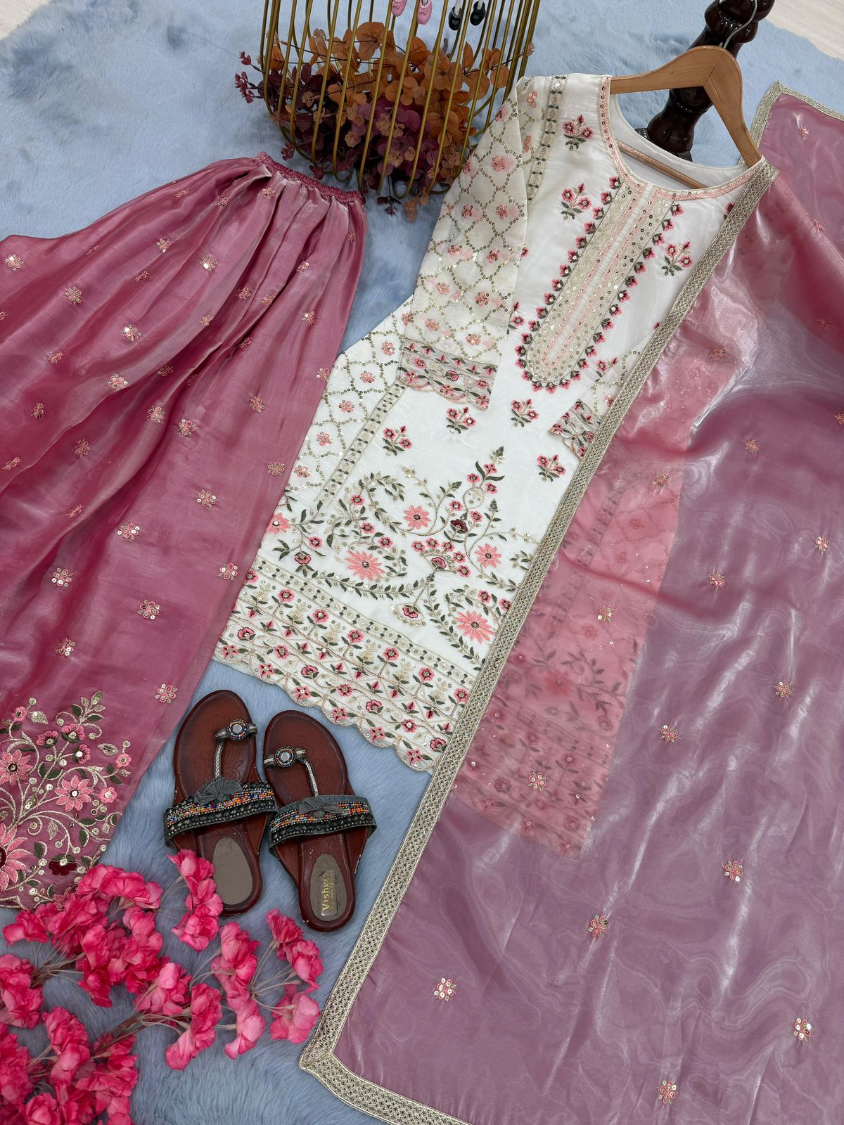 Designer Party Wear GMY Silk Embroidered Palazzo Set with Dupatta