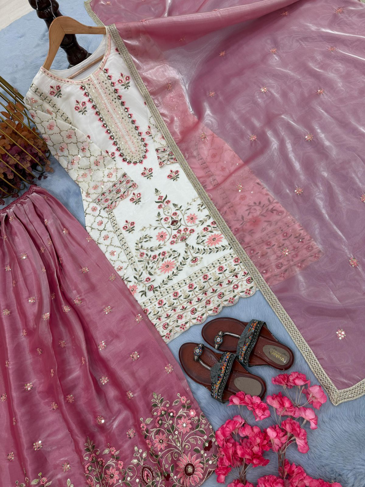 Designer Party Wear GMY Silk Embroidered Palazzo Set with Dupatta