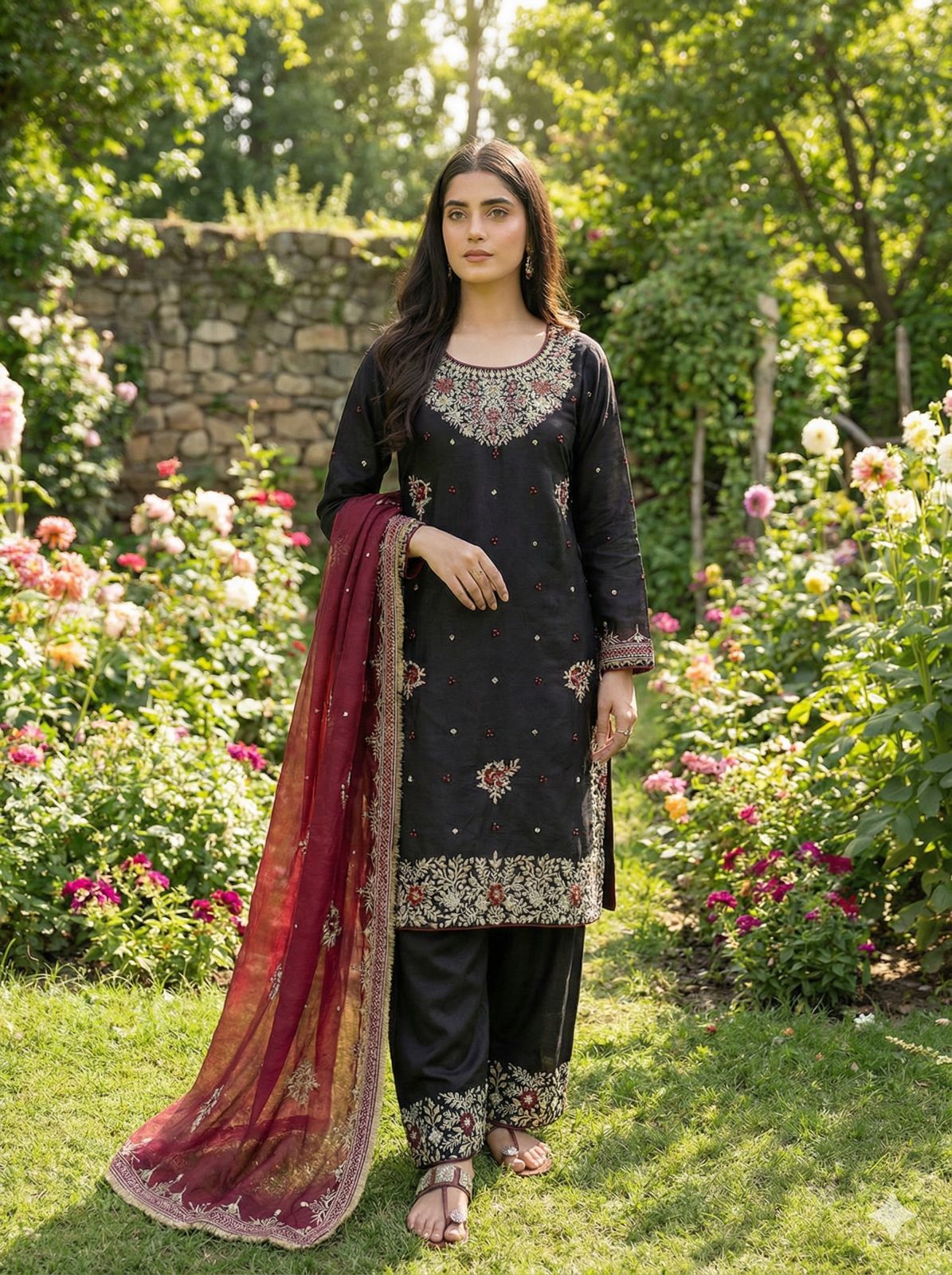 Designer GMY Silk Heavy Embroidery Sequence Palazzo Set
