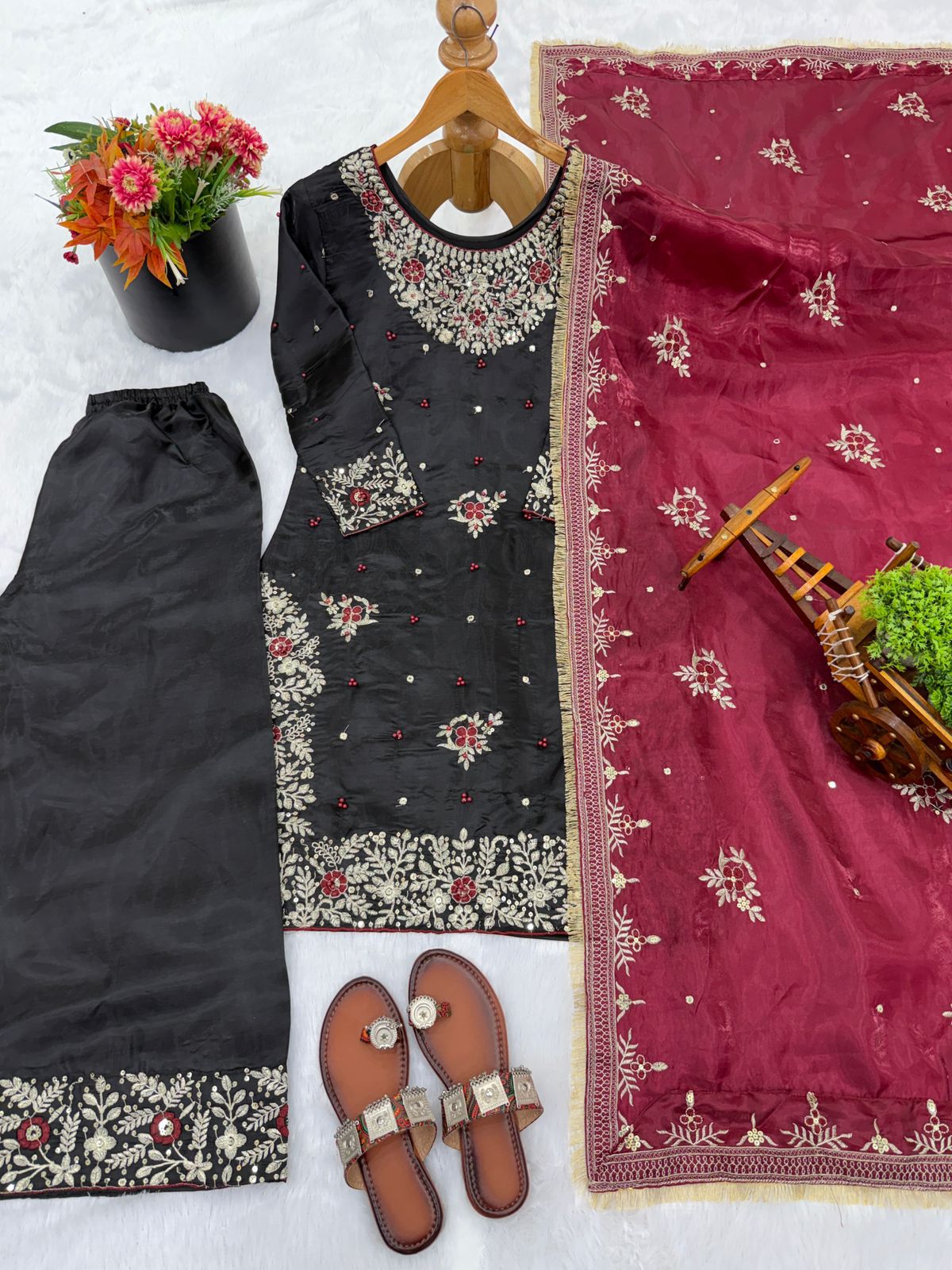 Designer GMY Silk Heavy Embroidery Sequence Palazzo Set