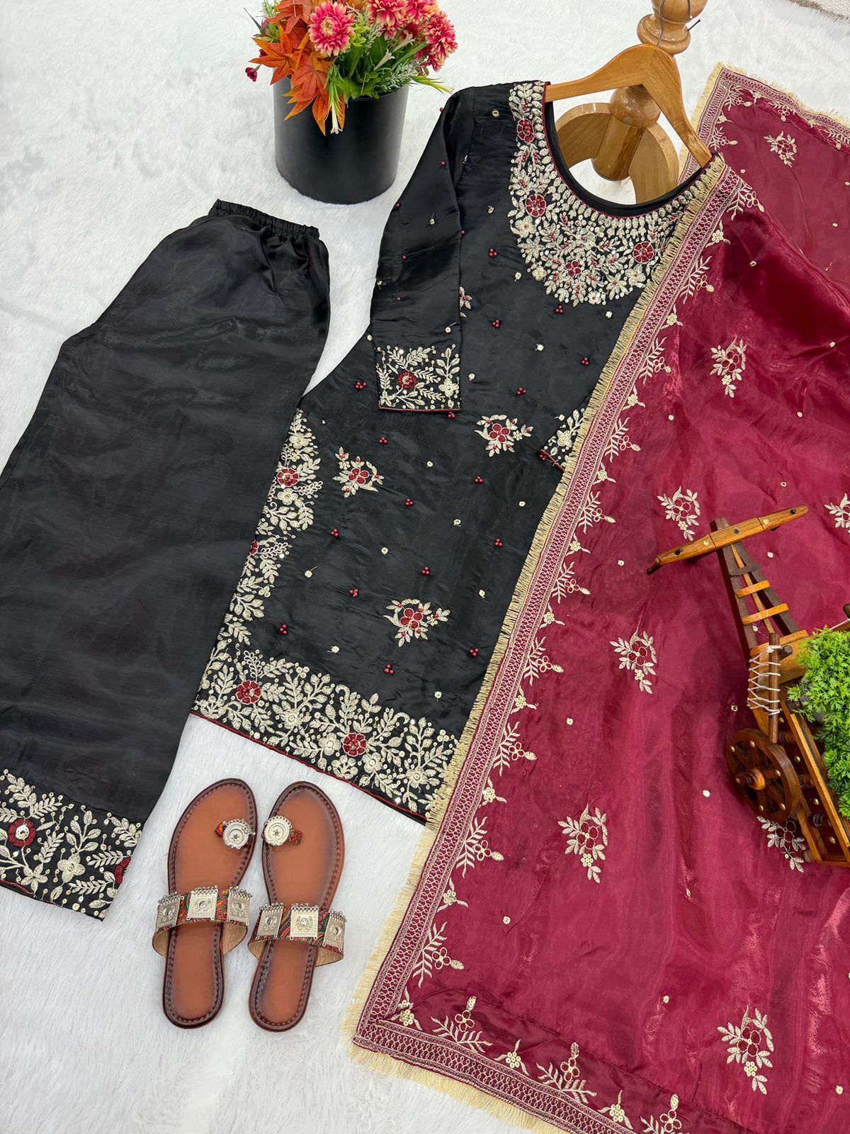 Designer GMY Silk Heavy Embroidery Sequence Palazzo Set