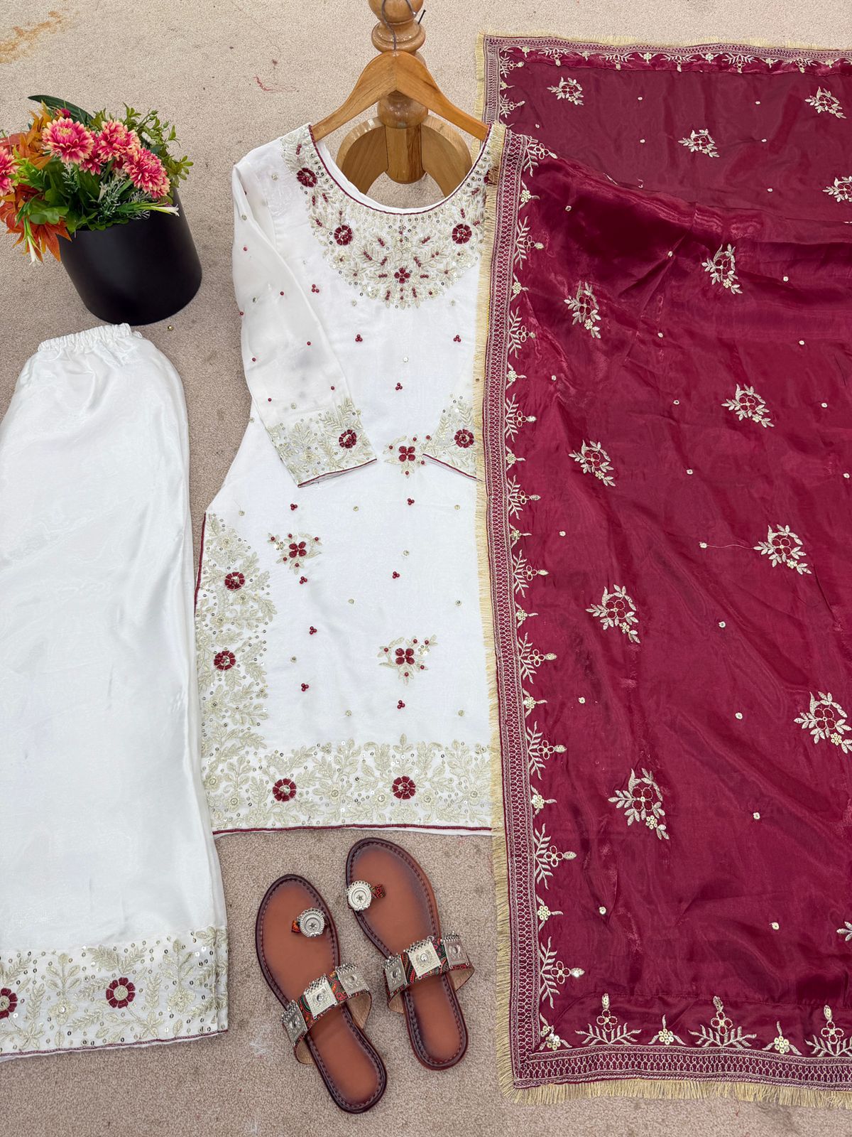 Designer GMY Silk Heavy Embroidery Sequence Palazzo Set