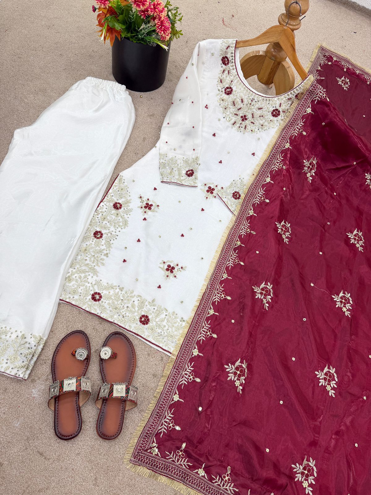Designer GMY Silk Heavy Embroidery Sequence Palazzo Set