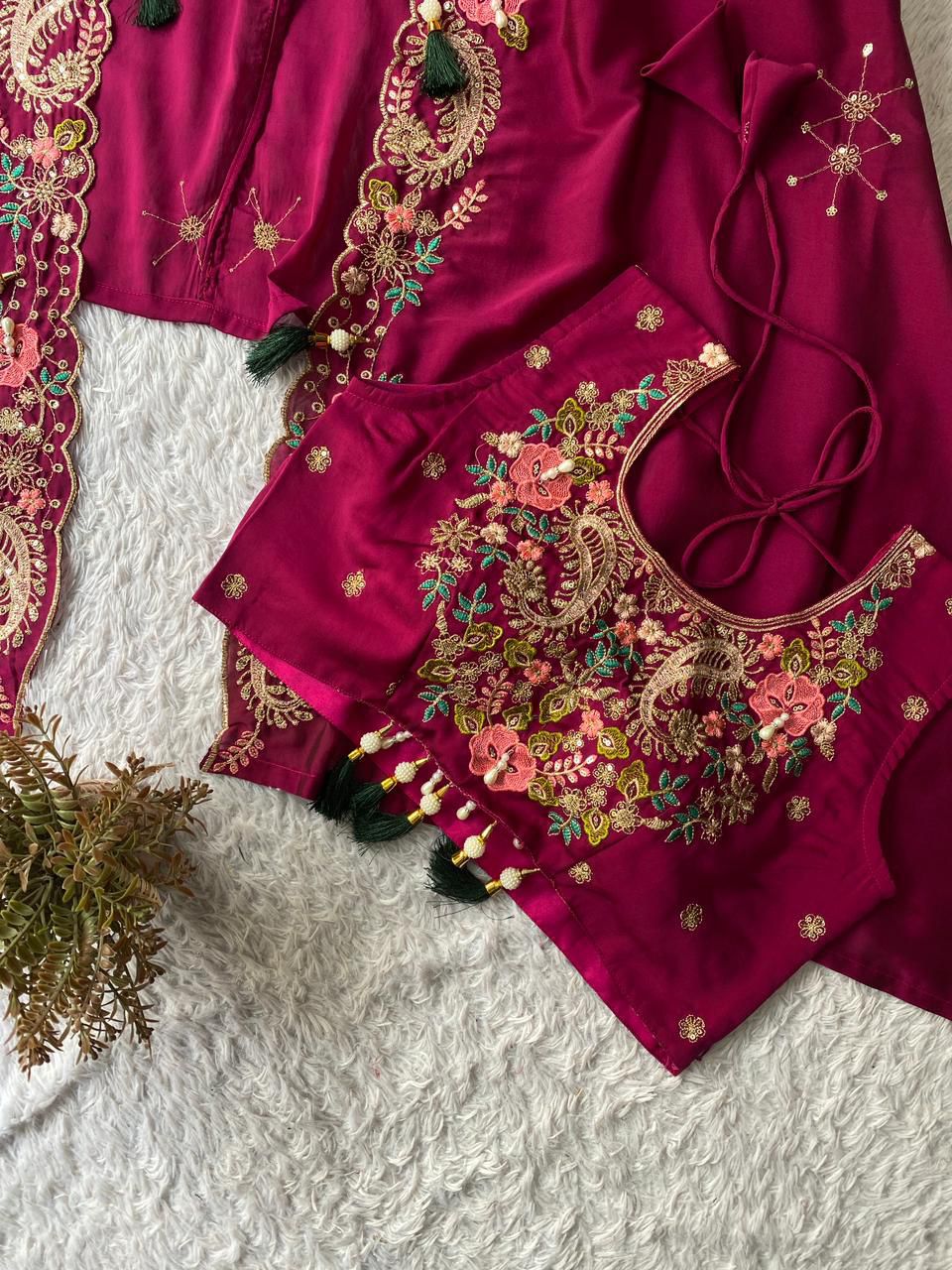 Indo-Western 3-Piece Shrug, Dhoti & Blouse Set - Rangoli Silk