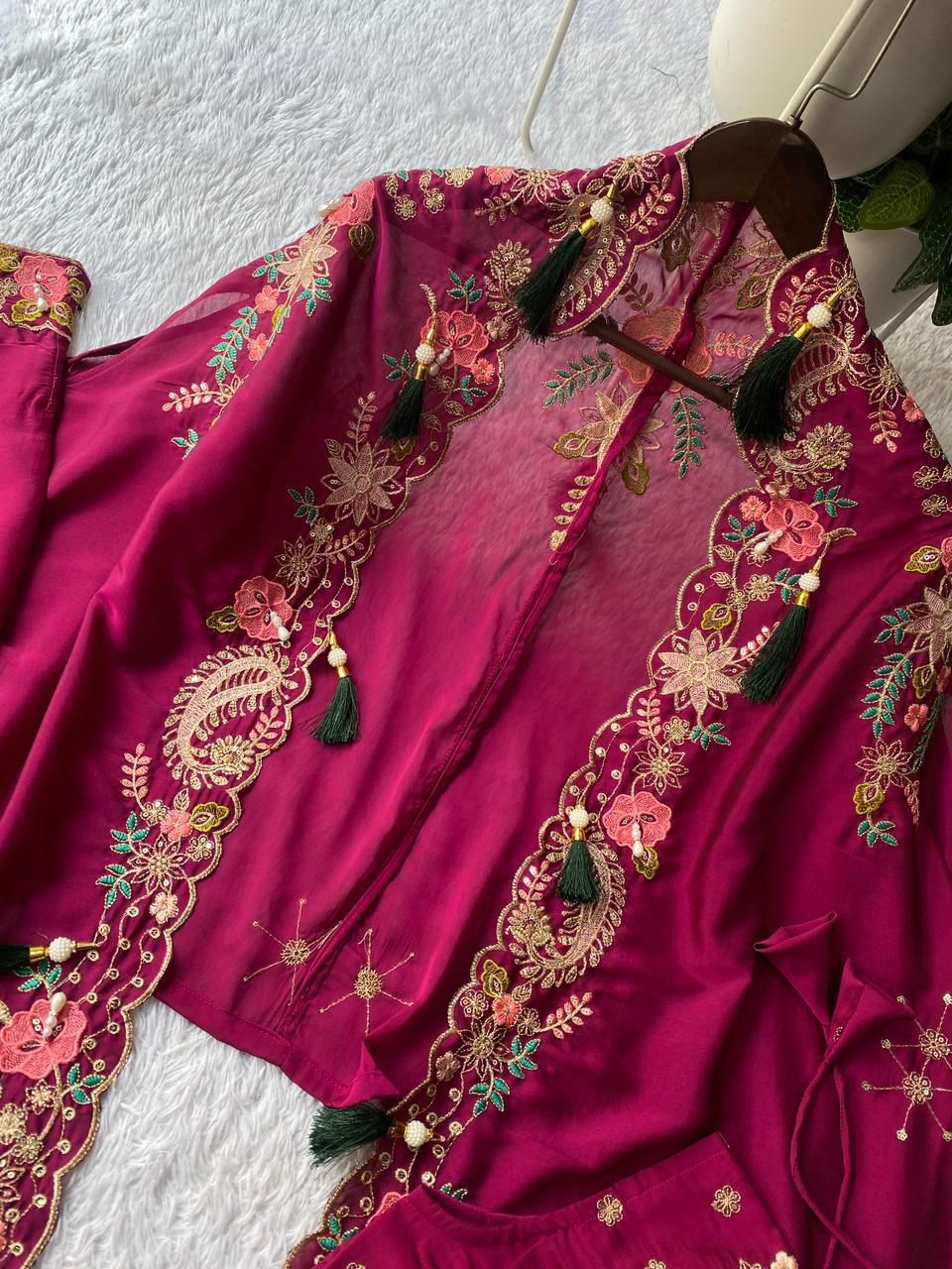 Indo-Western 3-Piece Shrug, Dhoti & Blouse Set - Rangoli Silk