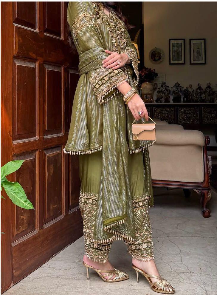 New Designer Eid Special Heavy Embroidery Sequence Fancy Patchwork Palazzo Set