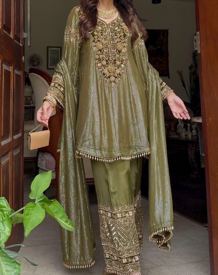 New Designer Eid Special Heavy Embroidery Sequence Fancy Patchwork Palazzo Set