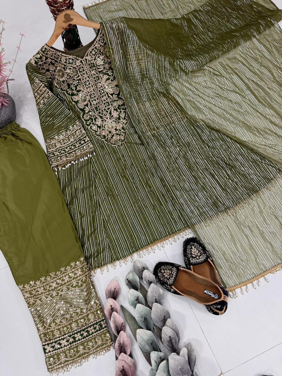 New Designer Eid Special Heavy Embroidery Sequence Fancy Patchwork Palazzo Set