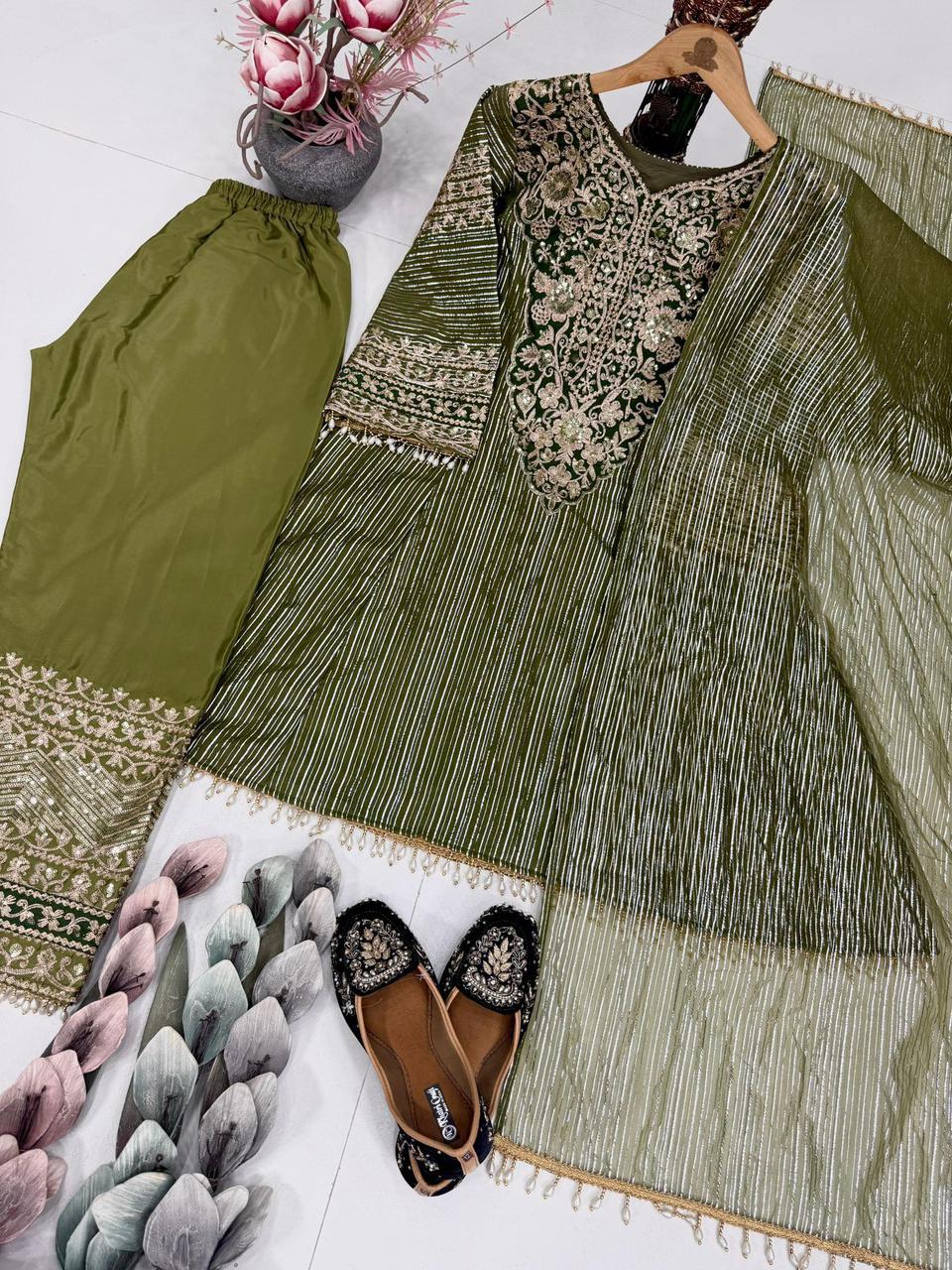 New Designer Eid Special Heavy Embroidery Sequence Fancy Patchwork Palazzo Set