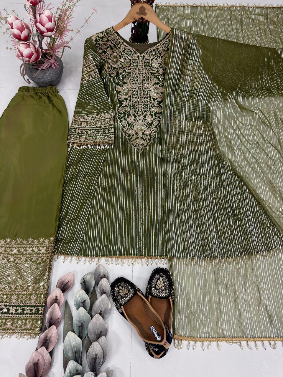 New Designer Eid Special Heavy Embroidery Sequence Fancy Patchwork Palazzo Set