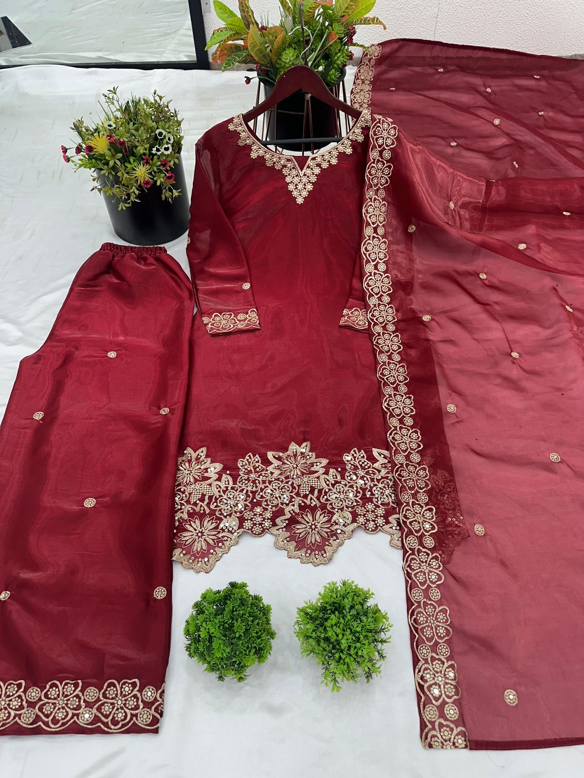 Ready-Made GMY Silk Heavy Embroidery Sequence Work Suit Set