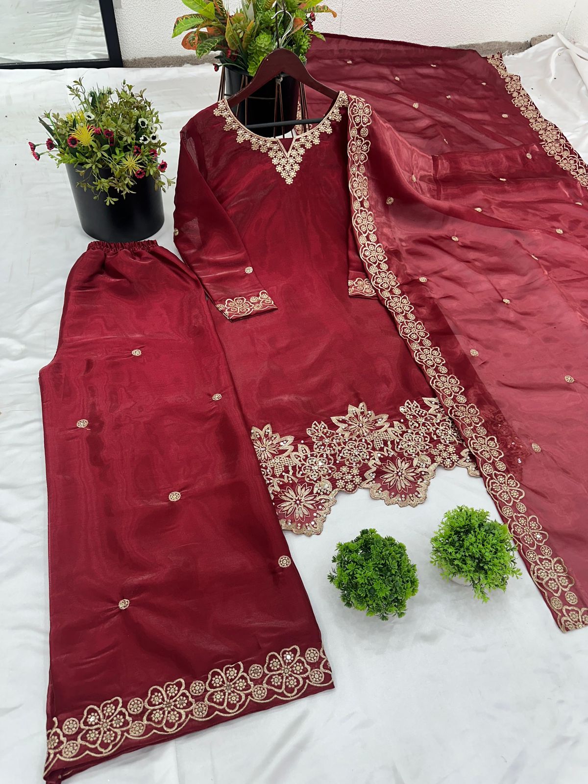 Ready-Made GMY Silk Heavy Embroidery Sequence Work Suit Set