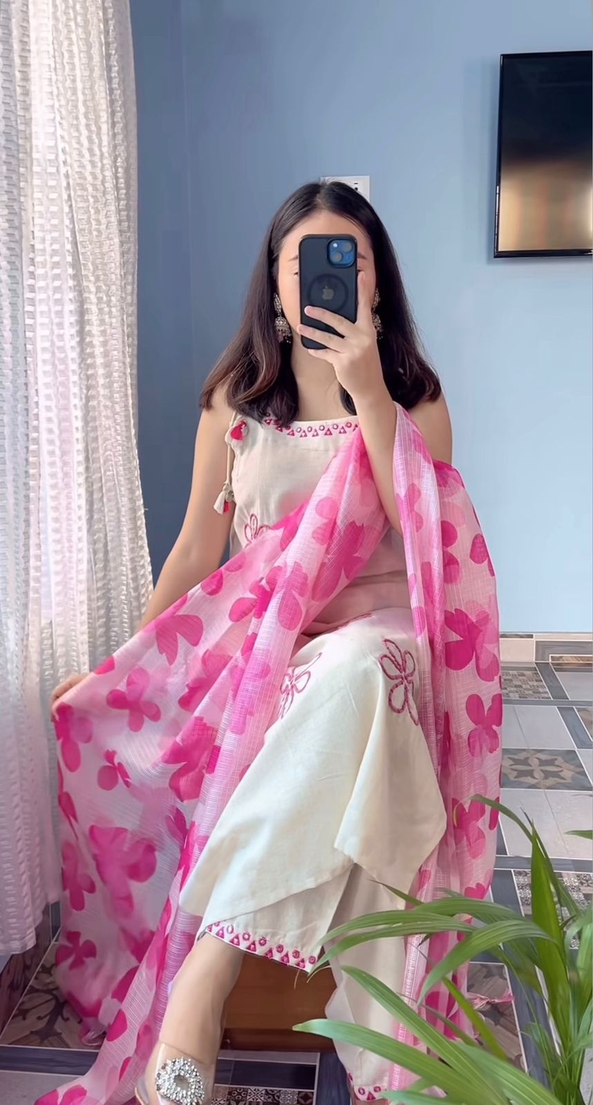 Beautiful Rayon Slub Embroidered Suit Set with Dupatta