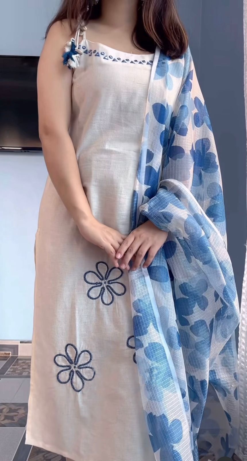 Beautiful Rayon Slub Embroidered Suit Set with Dupatta