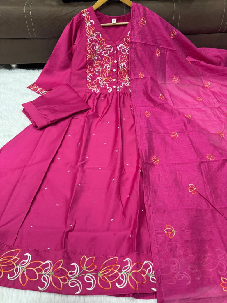 Festival Special Chanderi Silk Embroidered 3-Piece Set