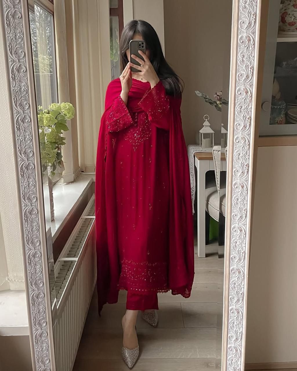 Exclusive 3 Piece Palazzo Set with Dupatta - Sequence Embroidery Work