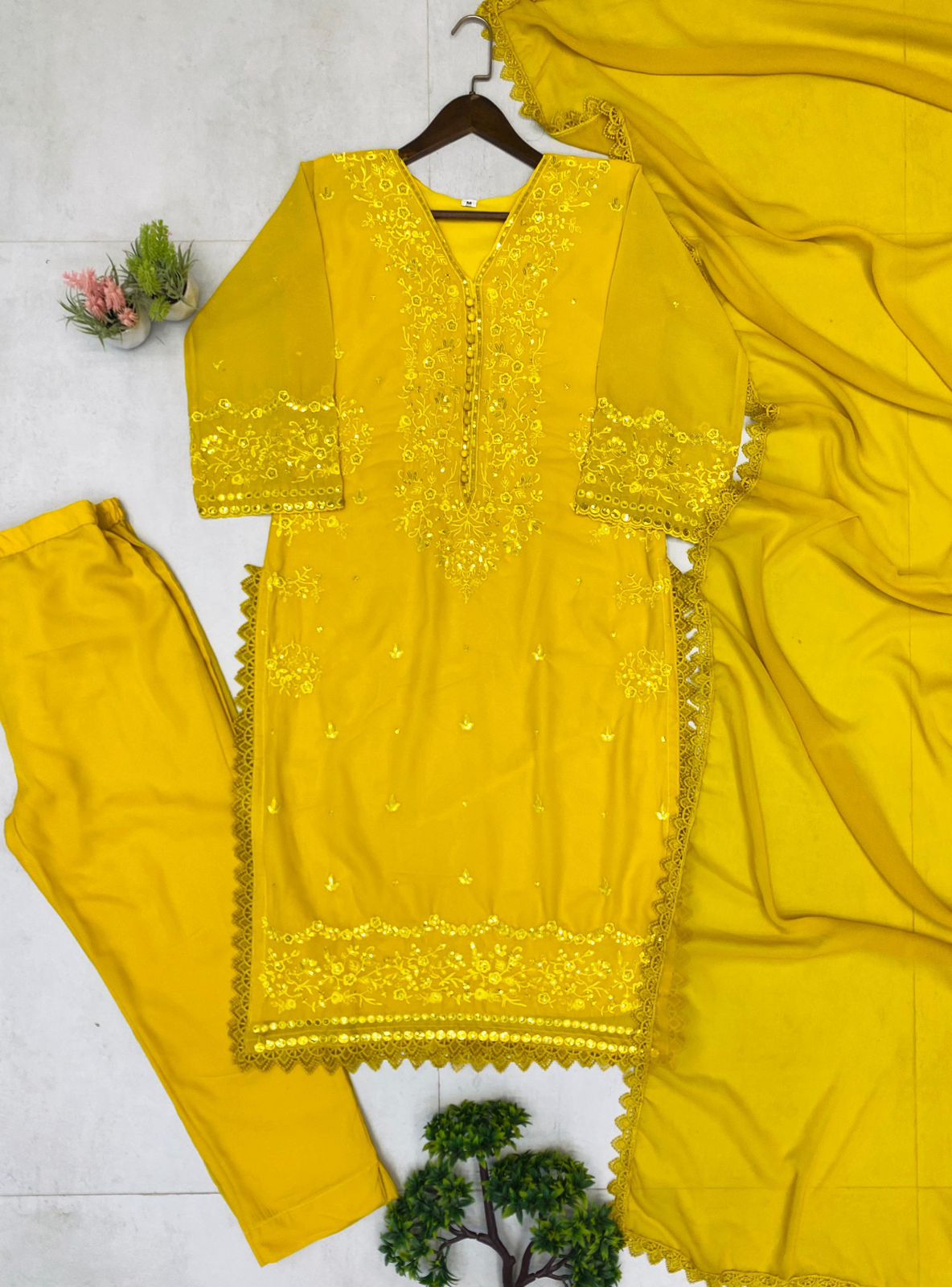 Exclusive 3 Piece Palazzo Set with Dupatta - Sequence Embroidery Work