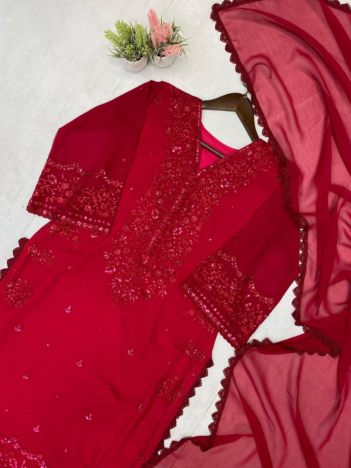 Exclusive 3 Piece Palazzo Set with Dupatta - Sequence Embroidery Work
