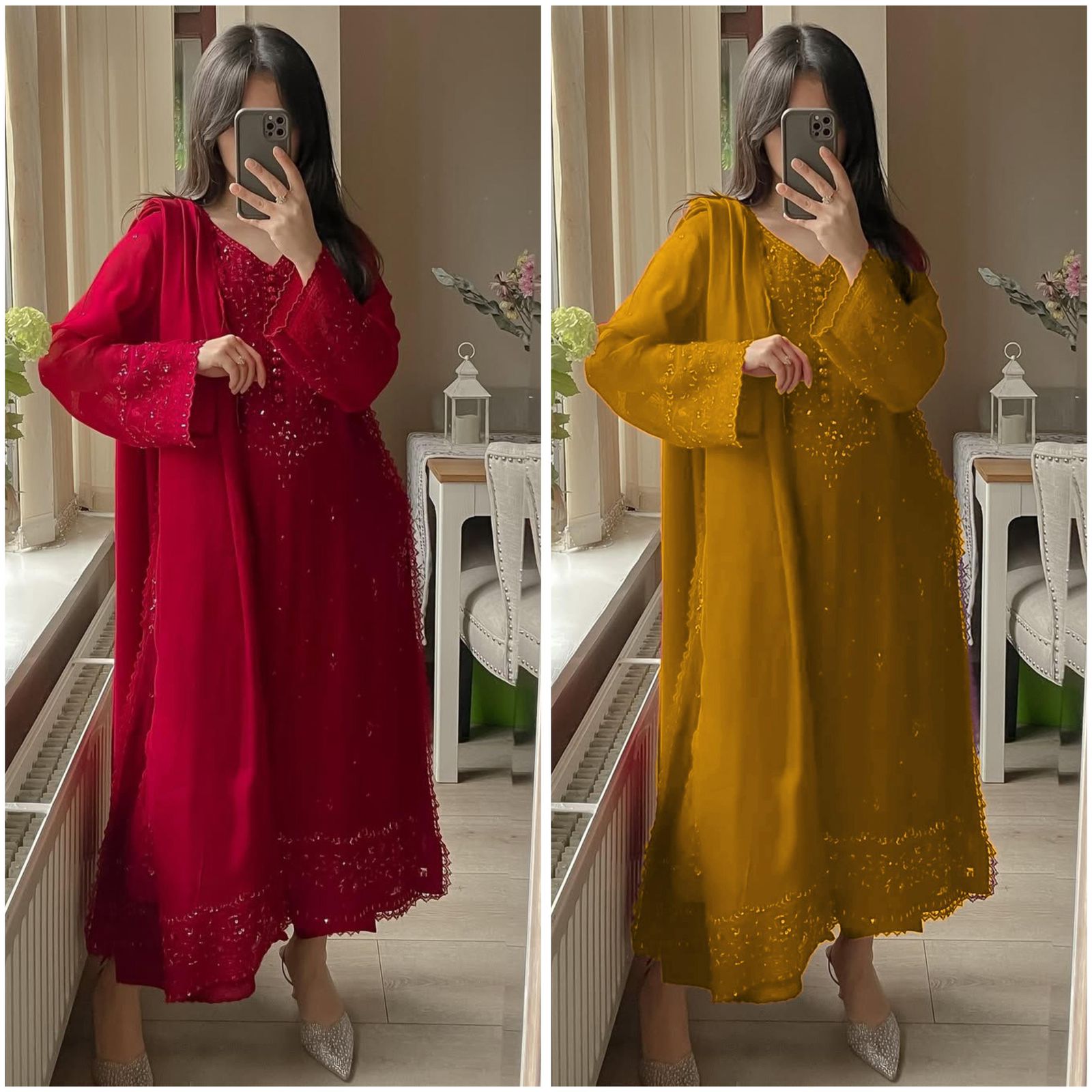 Exclusive 3 Piece Palazzo Set with Dupatta - Sequence Embroidery Work