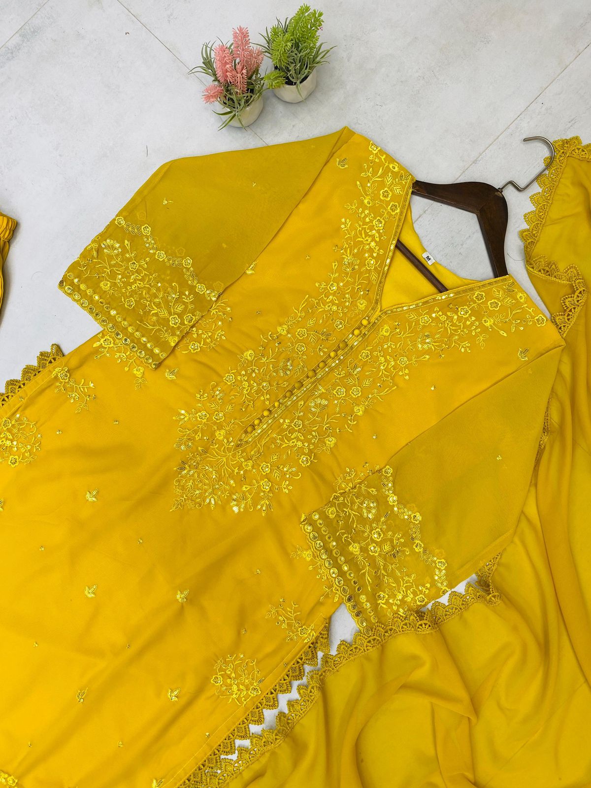 Exclusive 3 Piece Palazzo Set with Dupatta - Sequence Embroidery Work