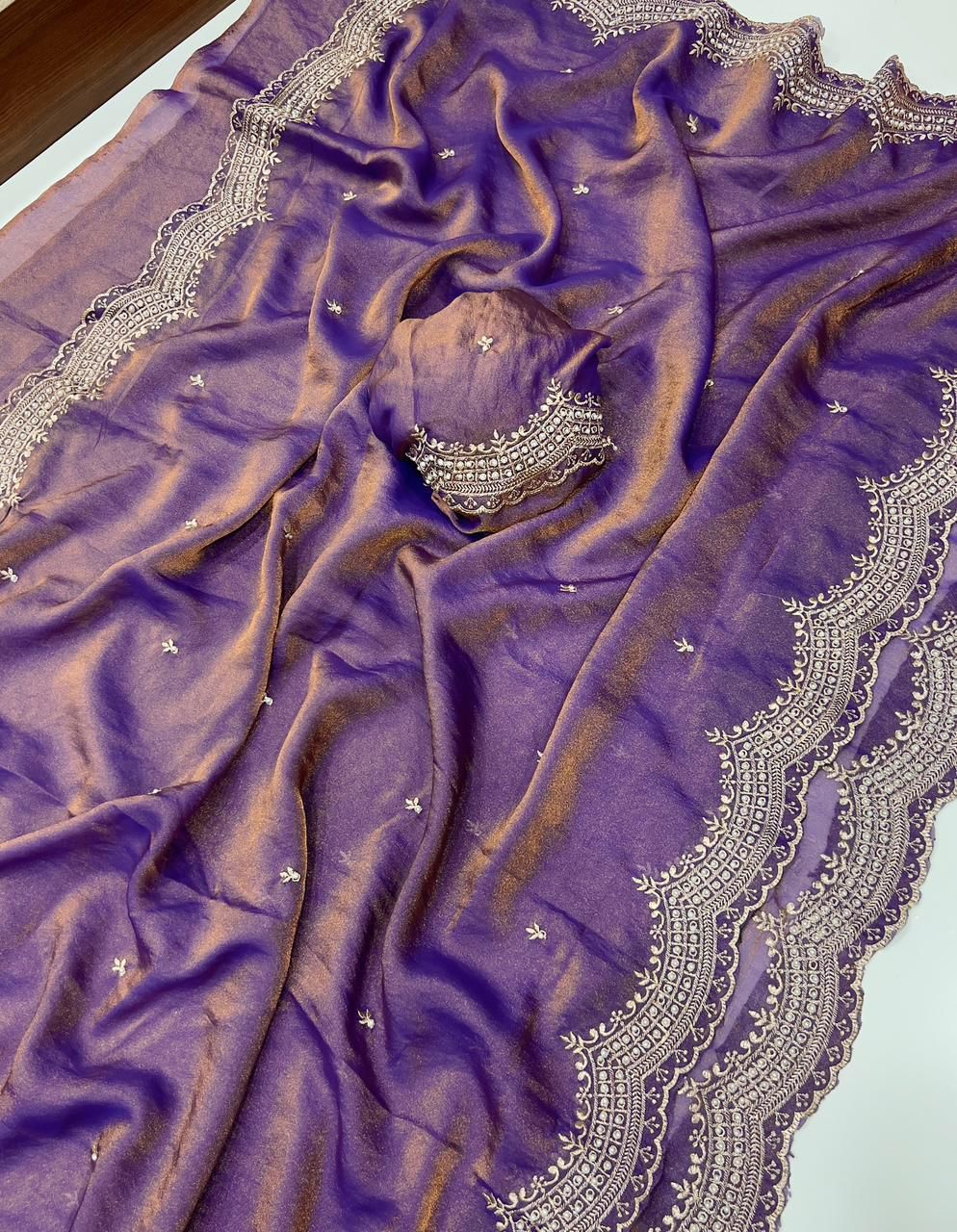 Fancy Satin Sequence Embroidery Work Saree with Running Blouse