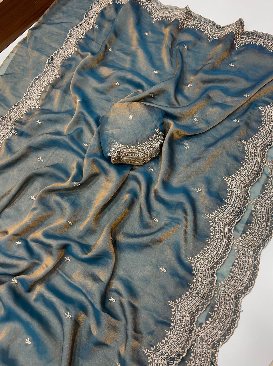 Fancy Satin Sequence Embroidery Work Saree with Running Blouse