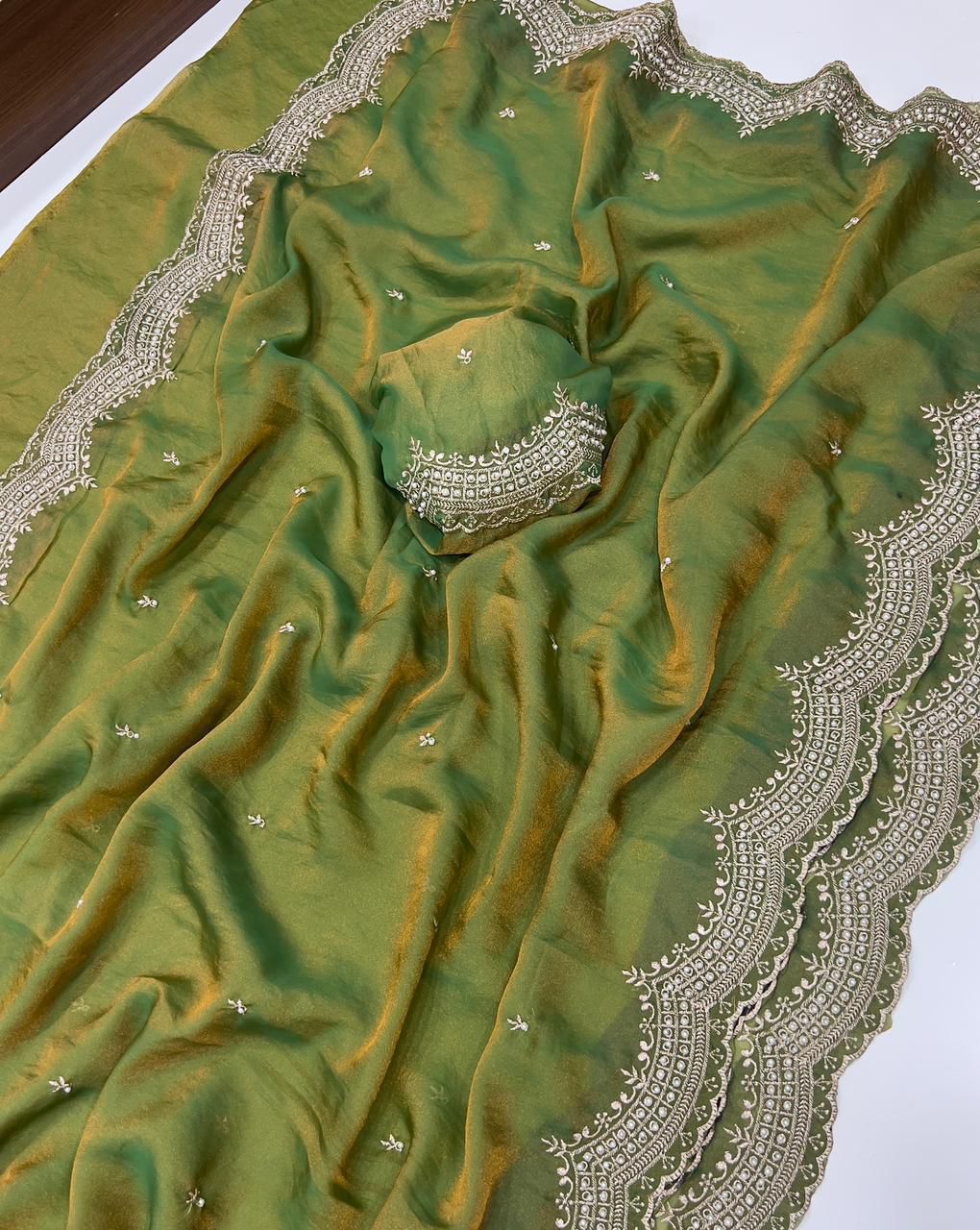 Fancy Satin Sequence Embroidery Work Saree with Running Blouse