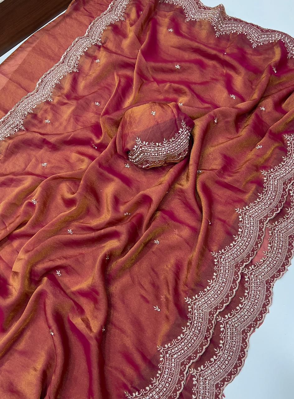 Fancy Satin Sequence Embroidery Work Saree with Running Blouse