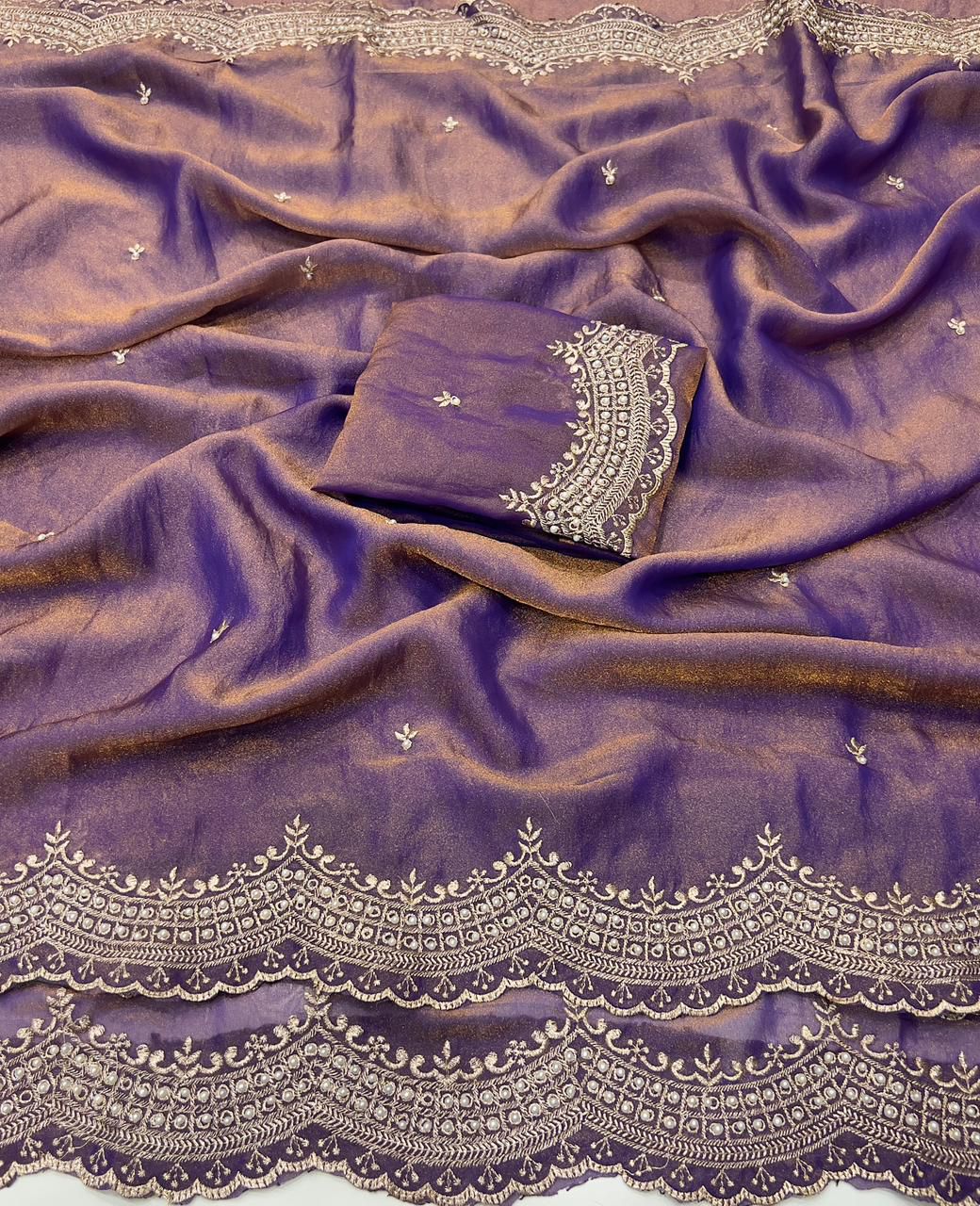 Fancy Satin Sequence Embroidery Work Saree with Running Blouse