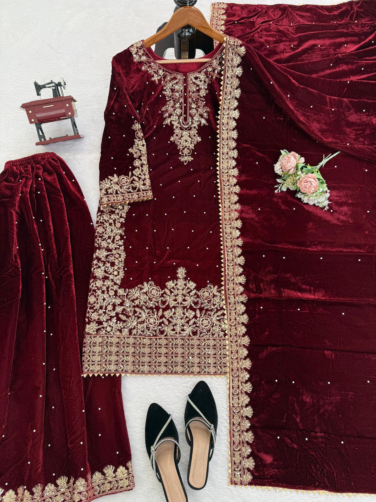 Velvet Embroidered Coord Set