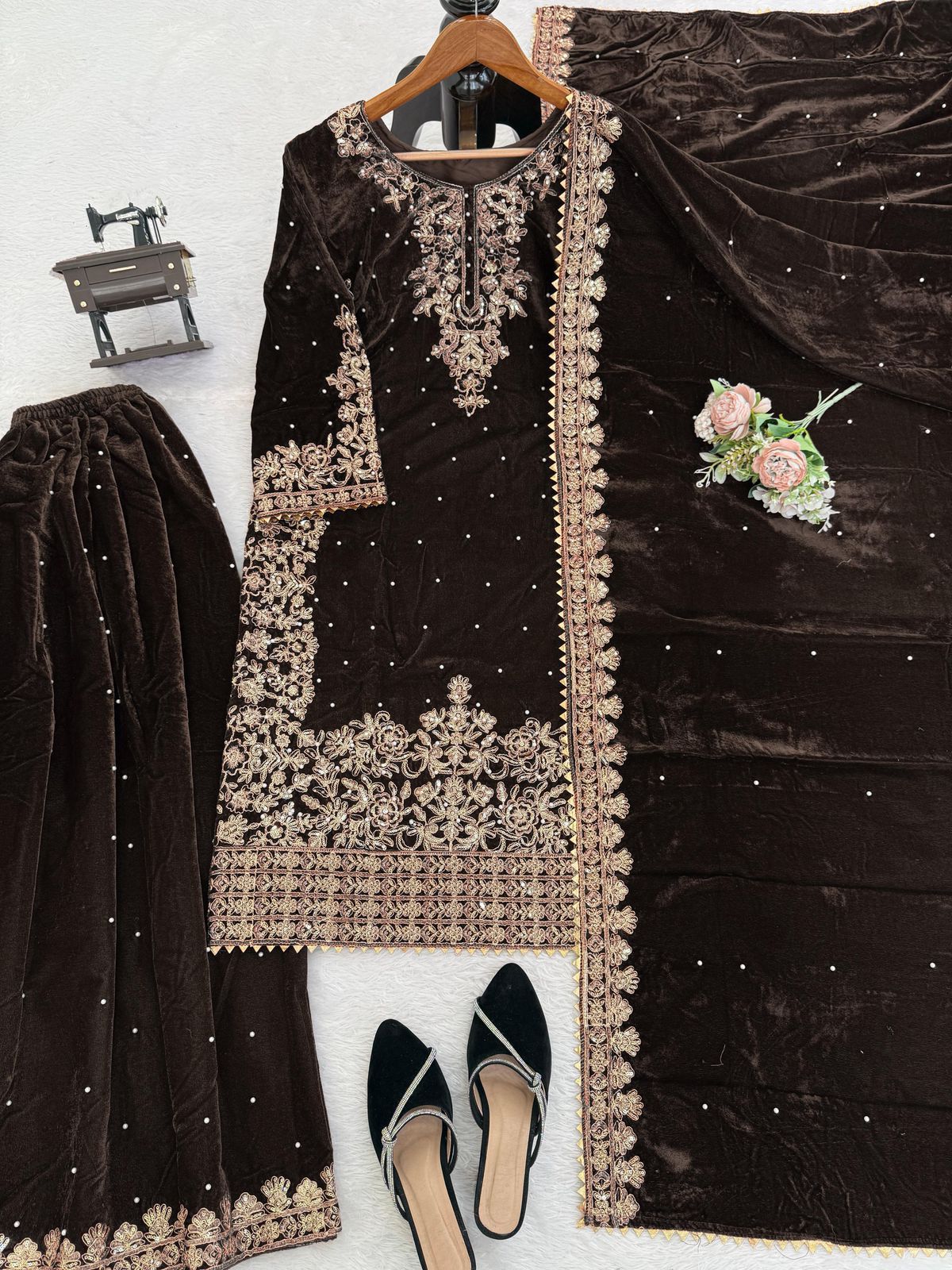 Velvet Embroidered Coord Set