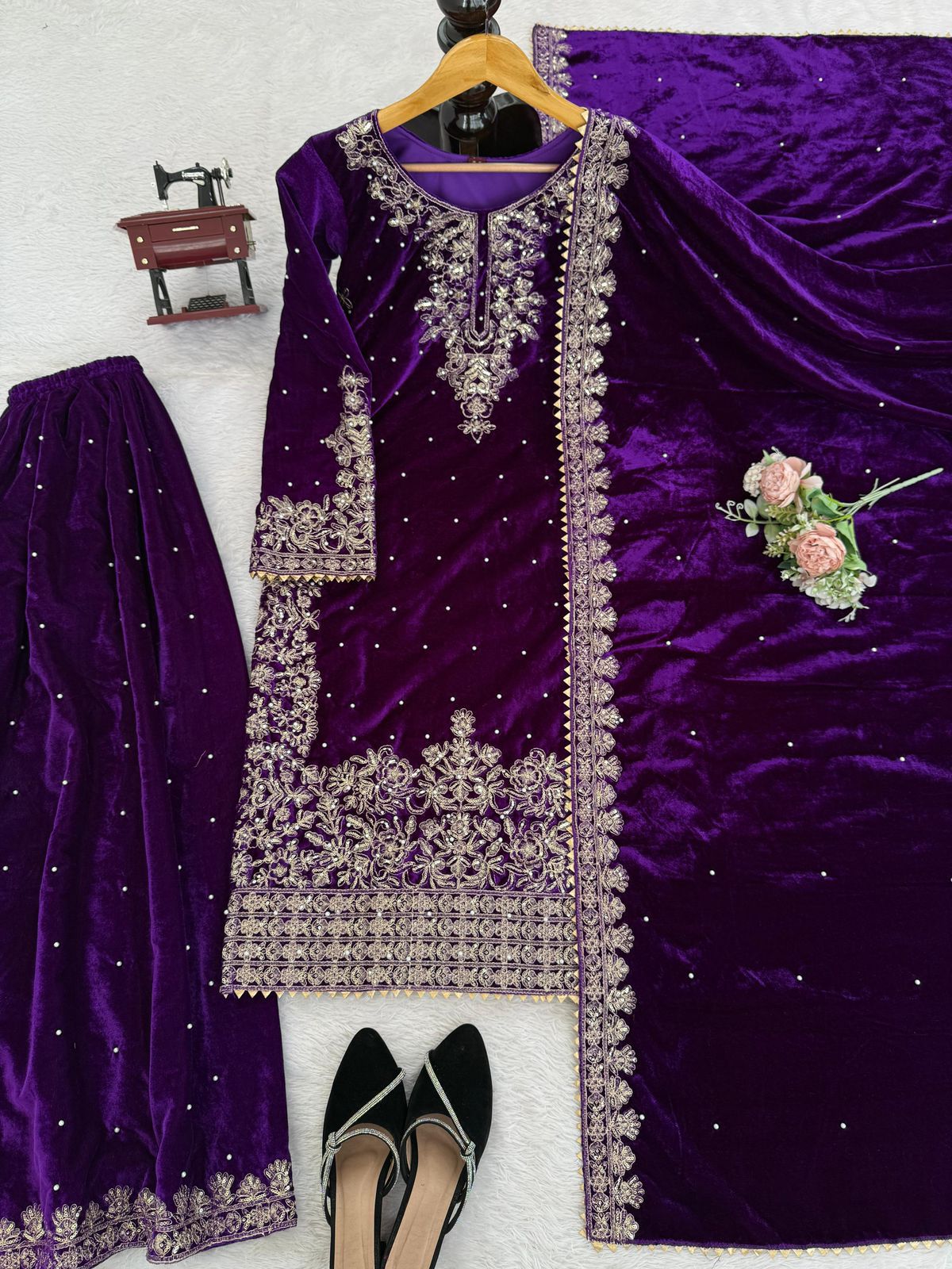 Velvet Embroidered Coord Set