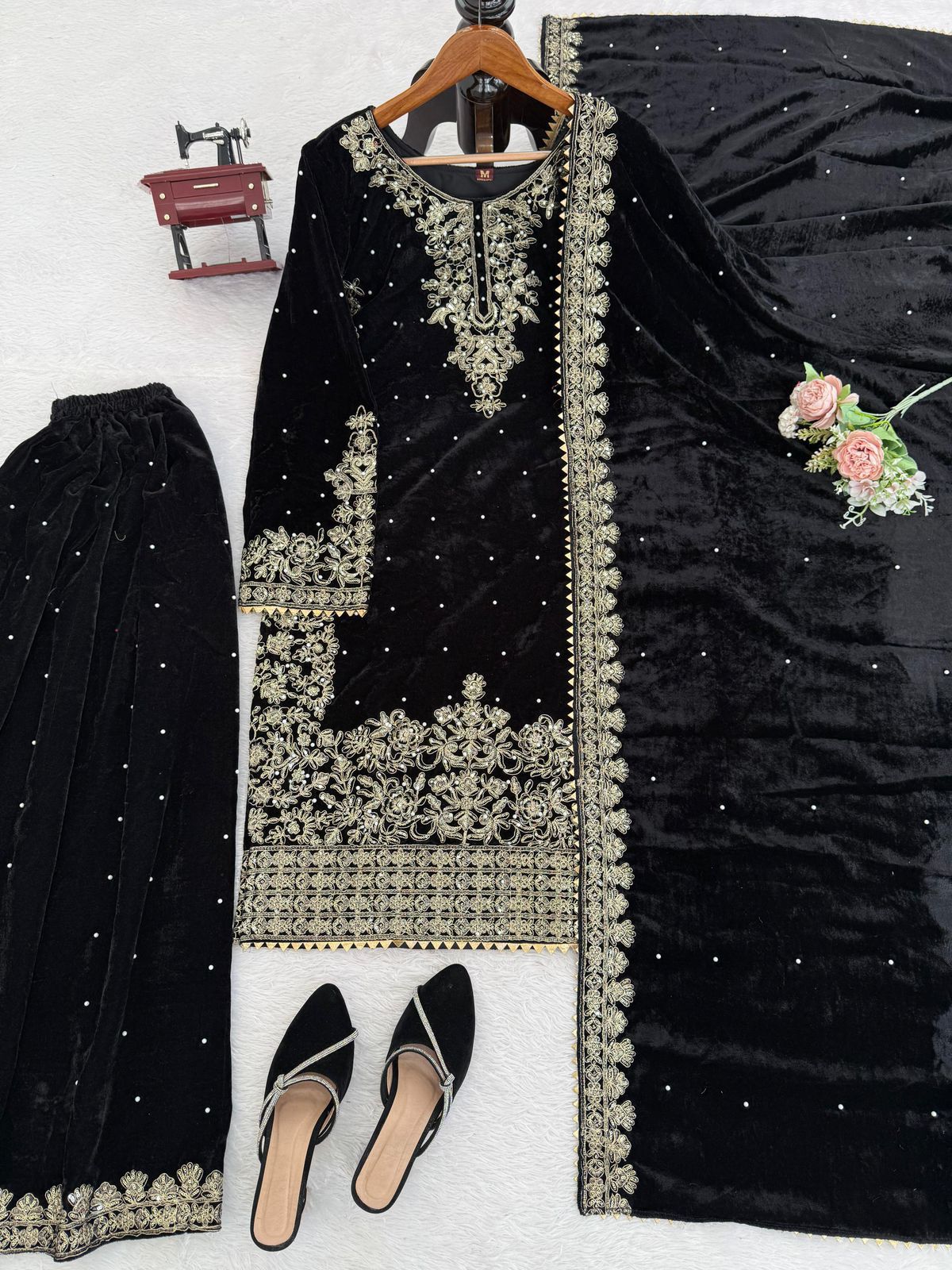 Velvet Embroidered Coord Set