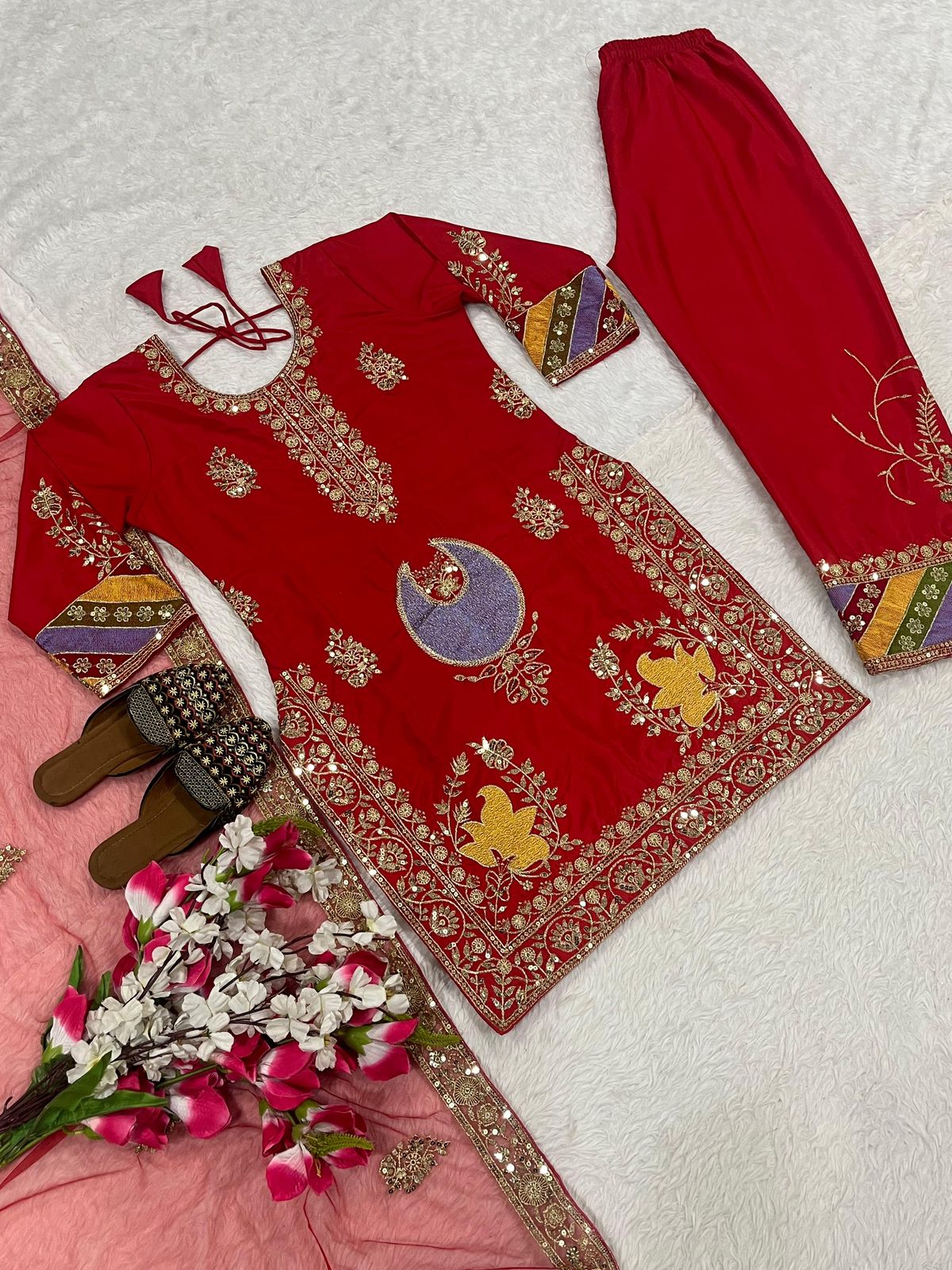 Designer Silk Embroidered Suit Set
