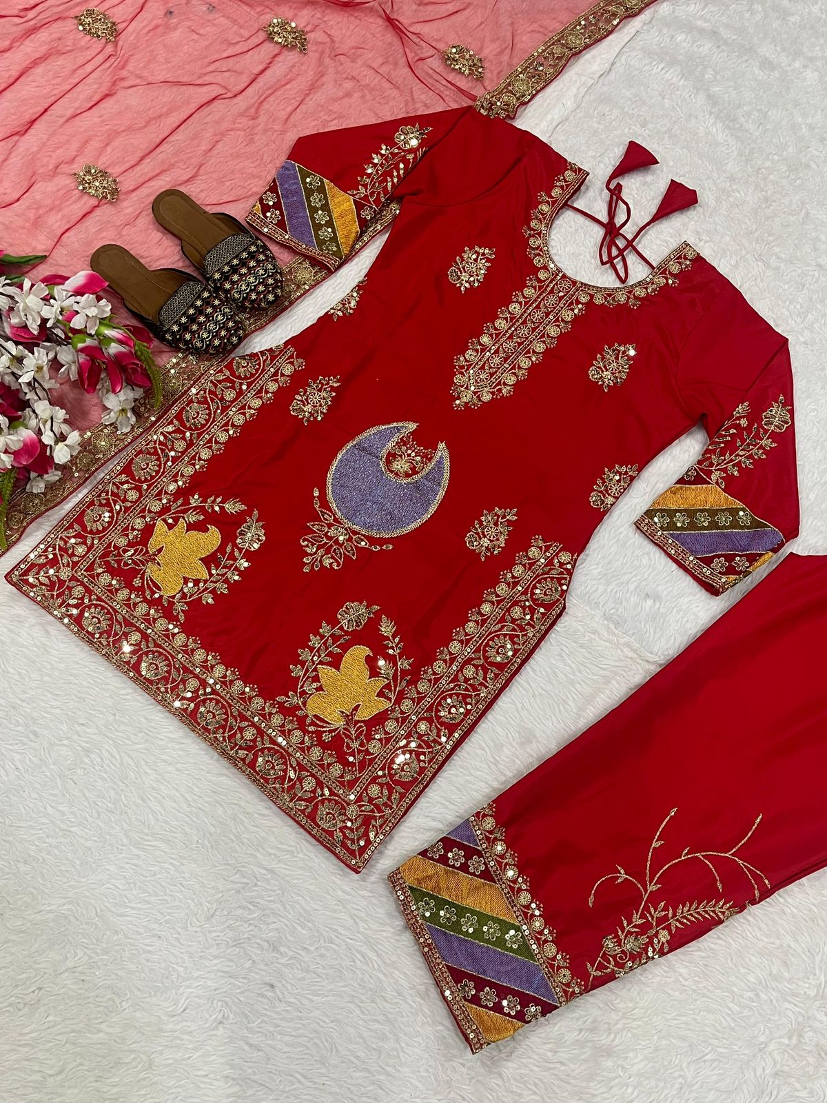 Designer Silk Embroidered Suit Set
