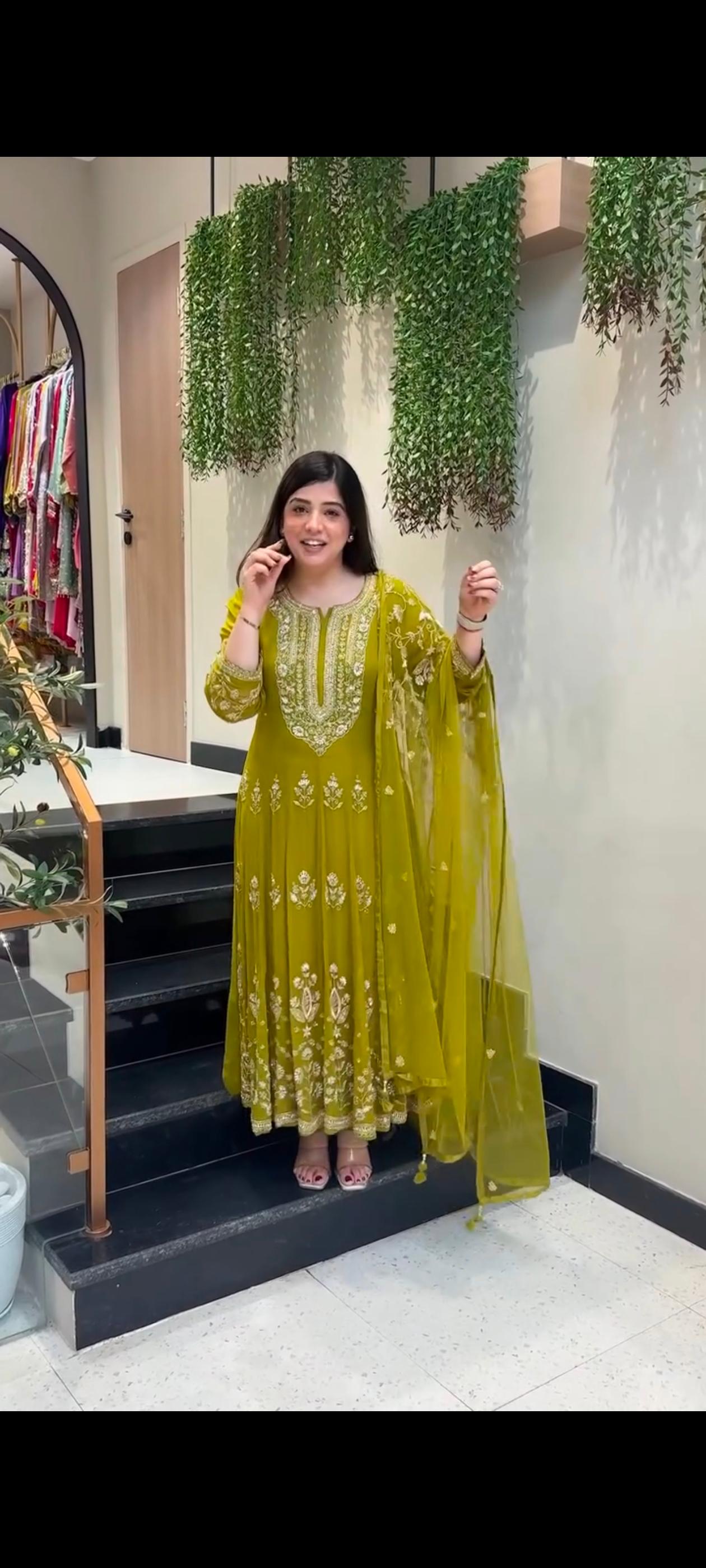 Fox High Georgette Embroidered Anarkali Gown Set
