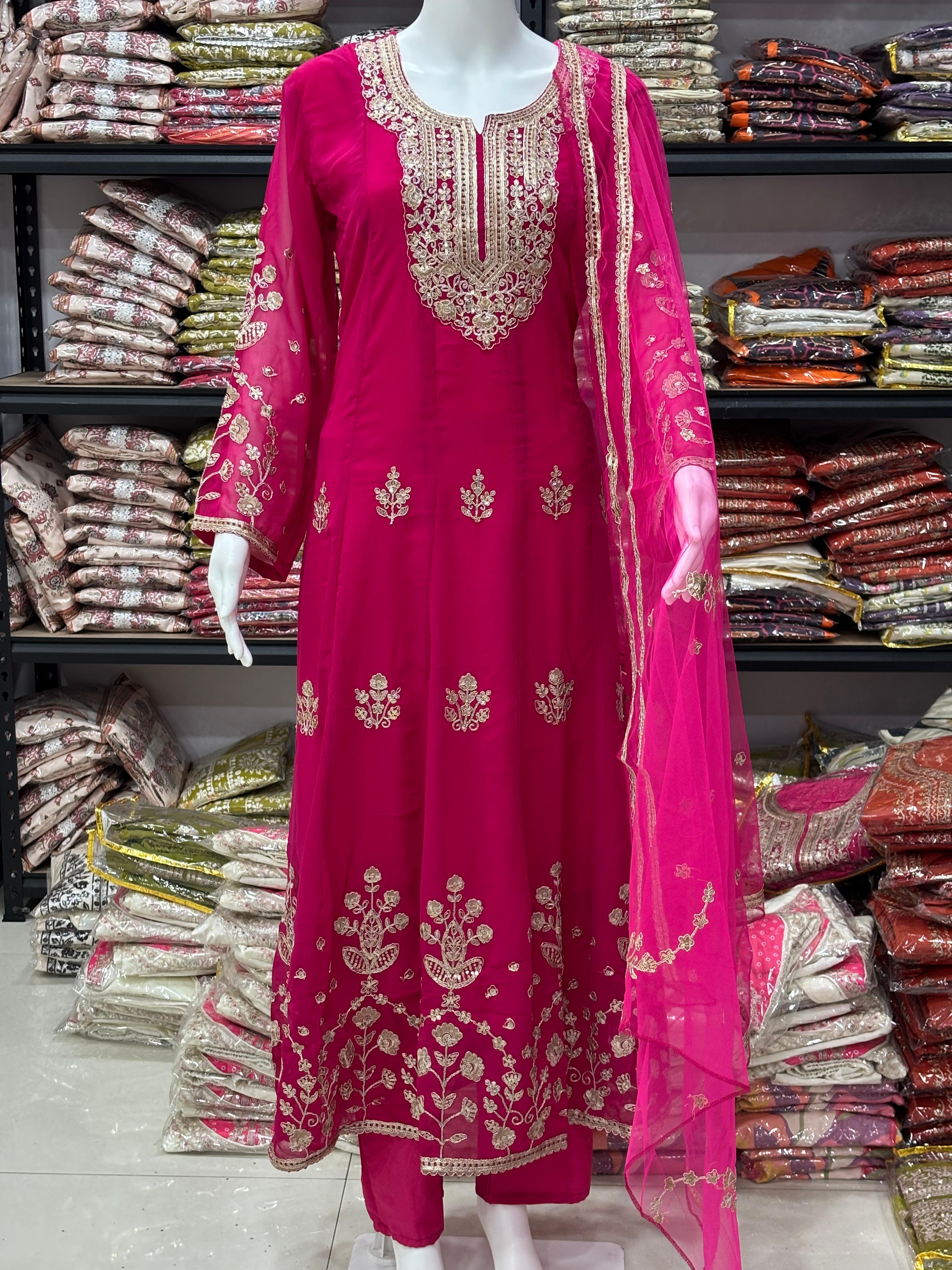 Fox High Georgette Embroidered Anarkali Gown Set