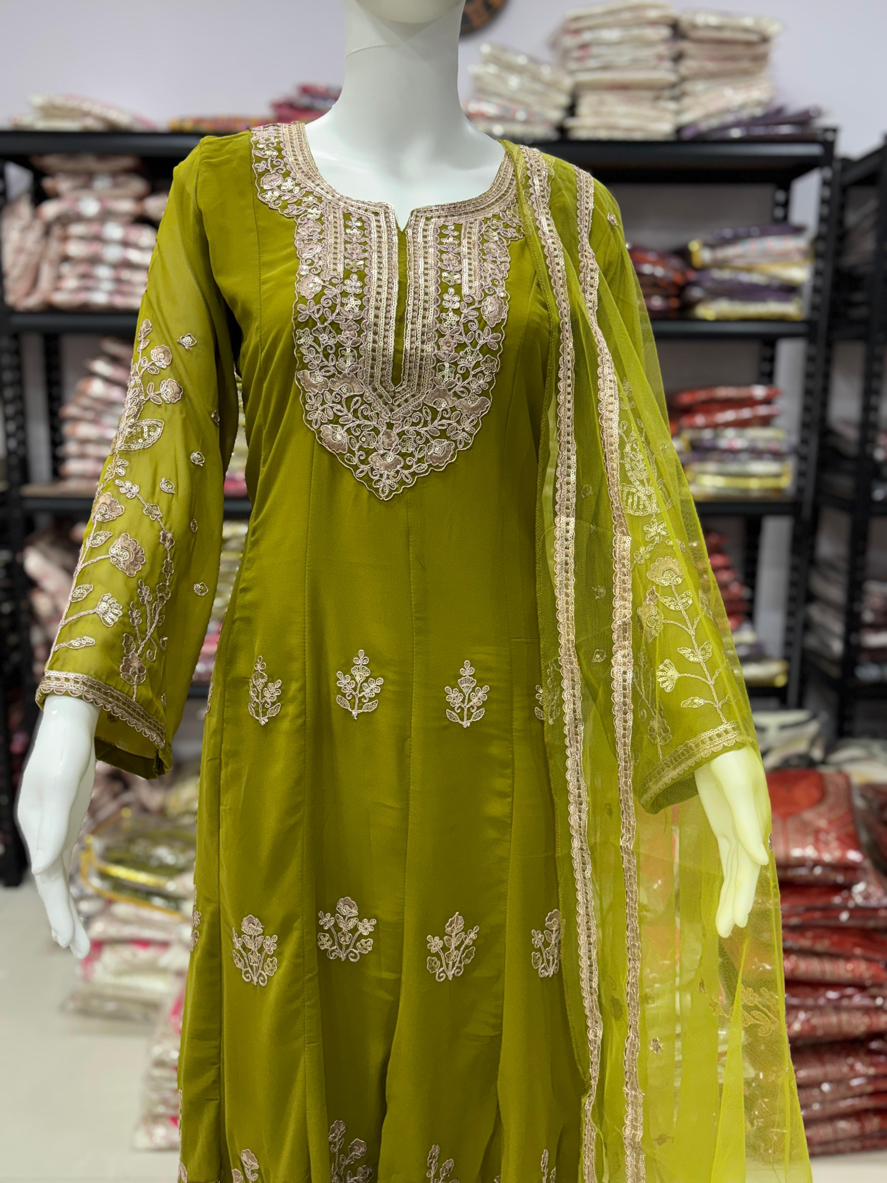 Fox High Georgette Embroidered Anarkali Gown Set