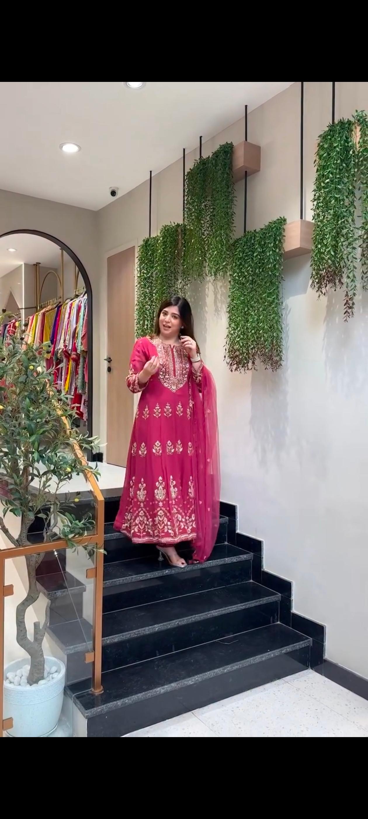 Fox High Georgette Embroidered Anarkali Gown Set