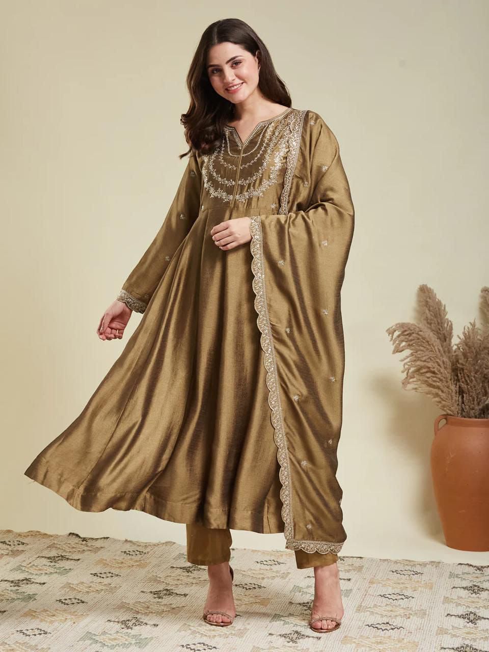Trendy Designer Anarkali Kurti Pant Set - Vichhitra Silk