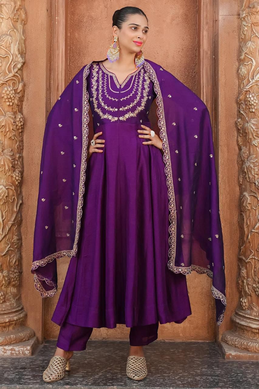 Trendy Designer Anarkali Kurti Pant Set - Vichhitra Silk