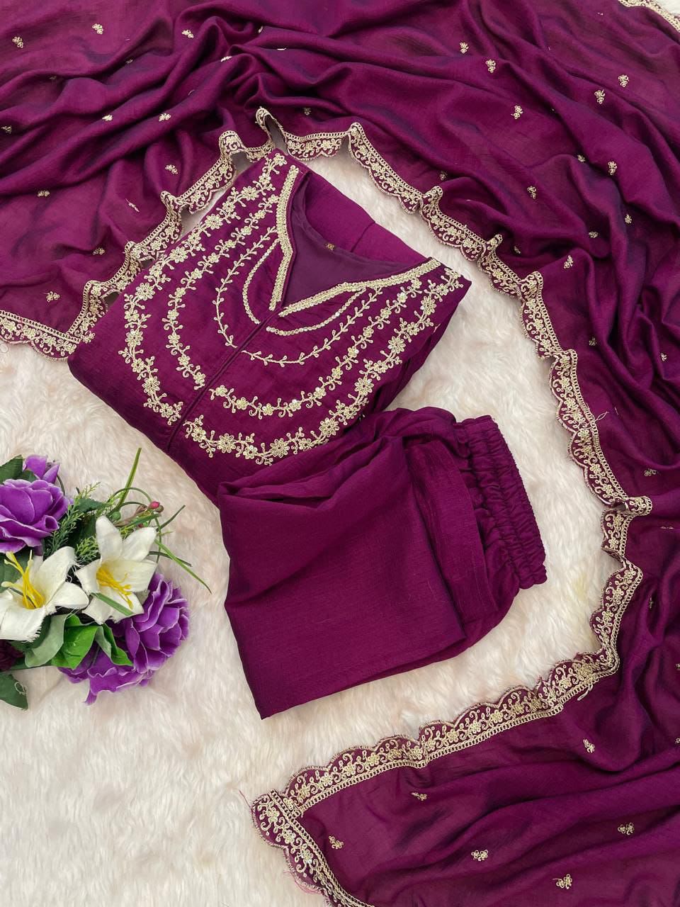 Trendy Designer Anarkali Kurti Pant Set - Vichhitra Silk