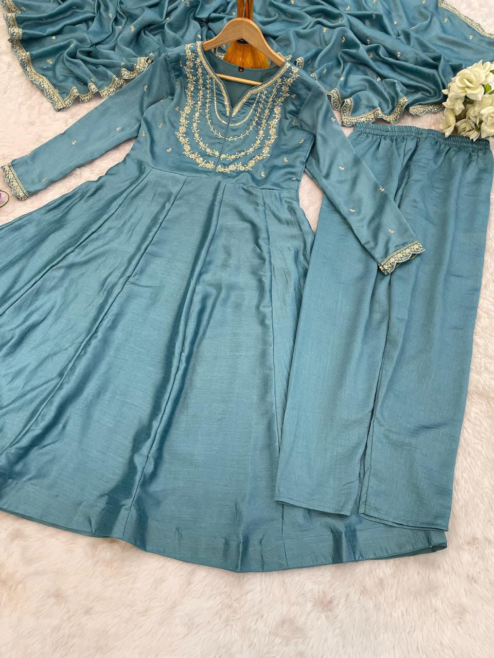 Trendy Designer Anarkali Kurti Pant Set - Vichhitra Silk