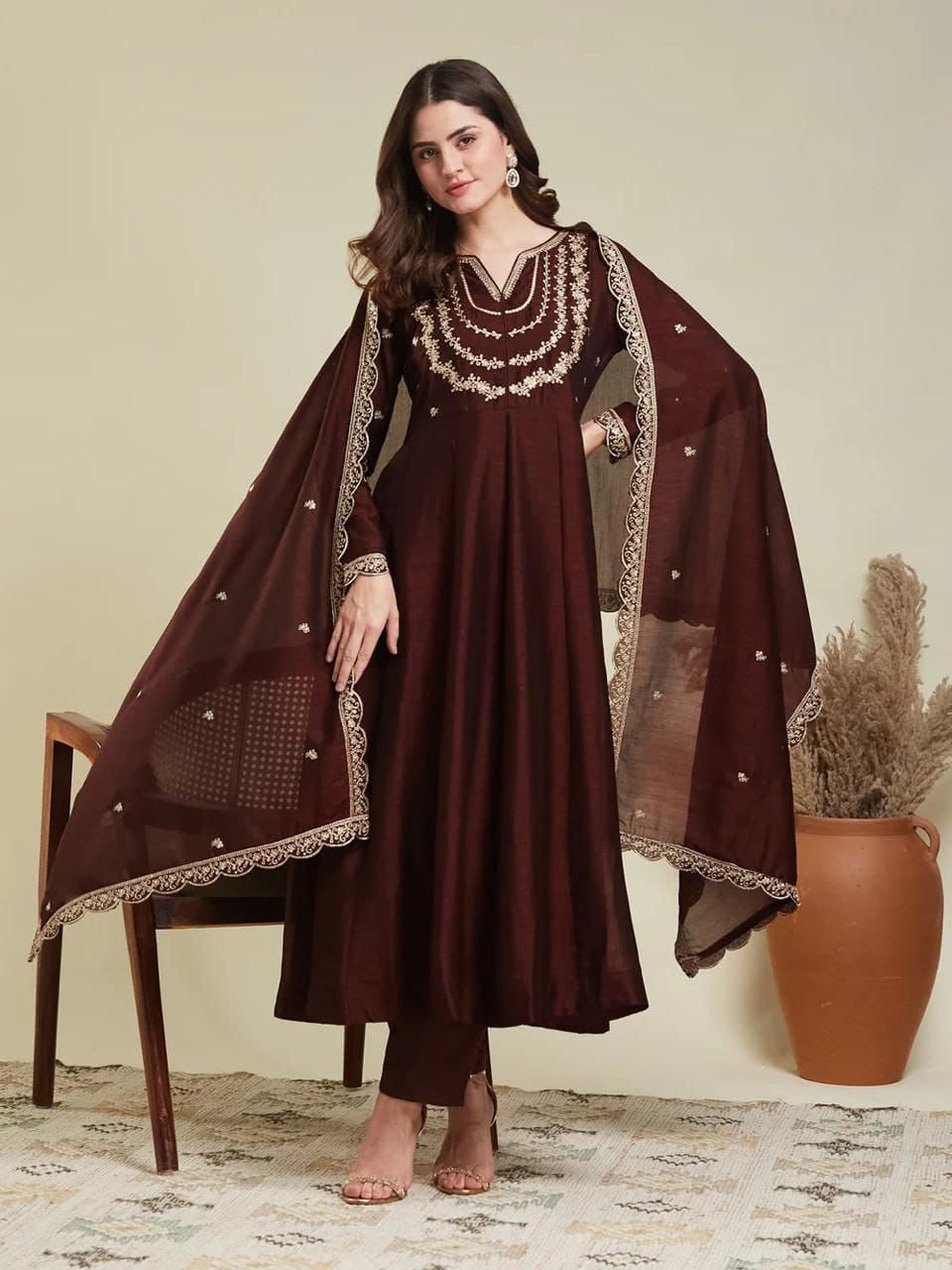 Trendy Designer Anarkali Kurti Pant Set - Vichhitra Silk