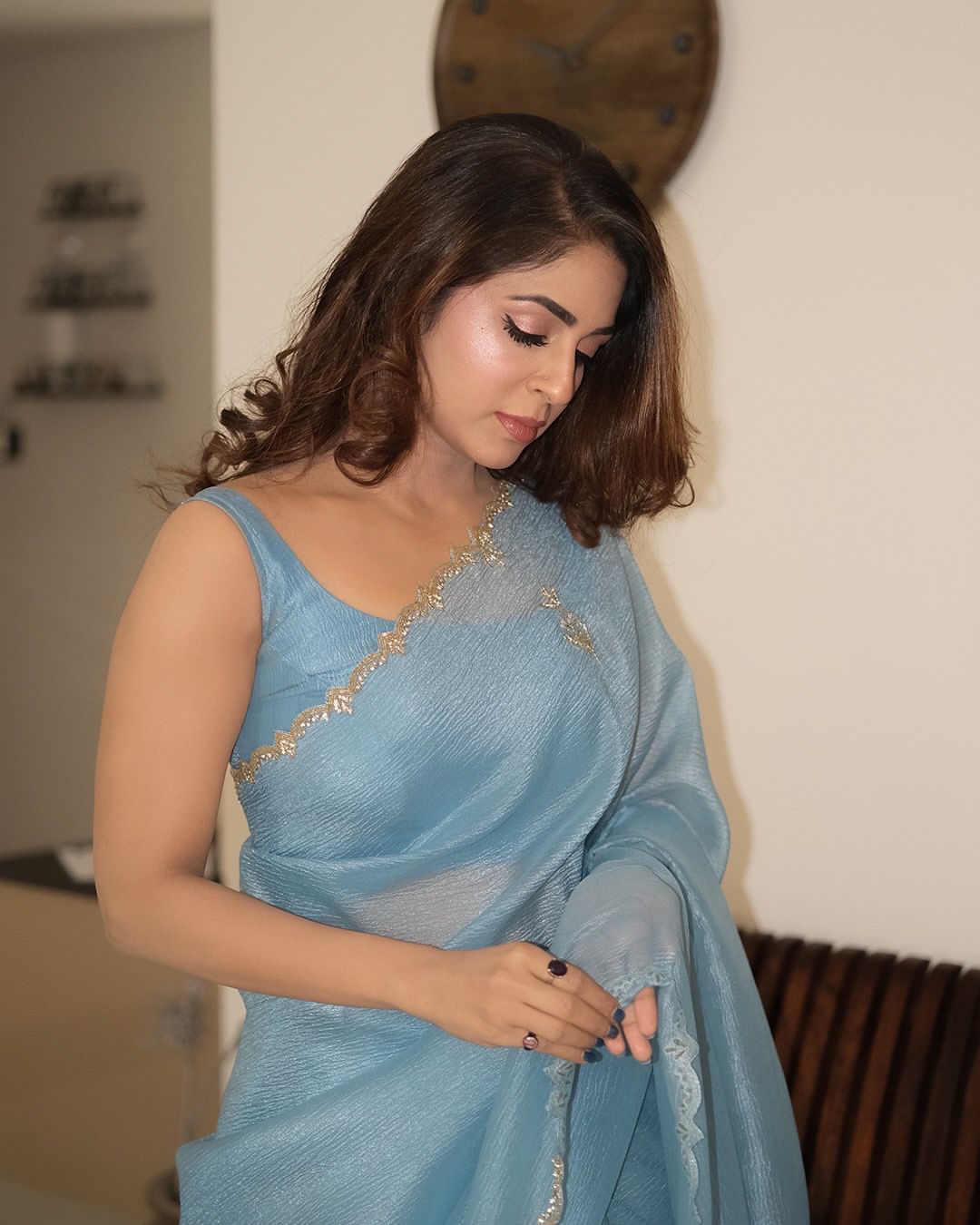 Exclusive Designer Pixel Crush Saree with Katdana & Diamond Handwork