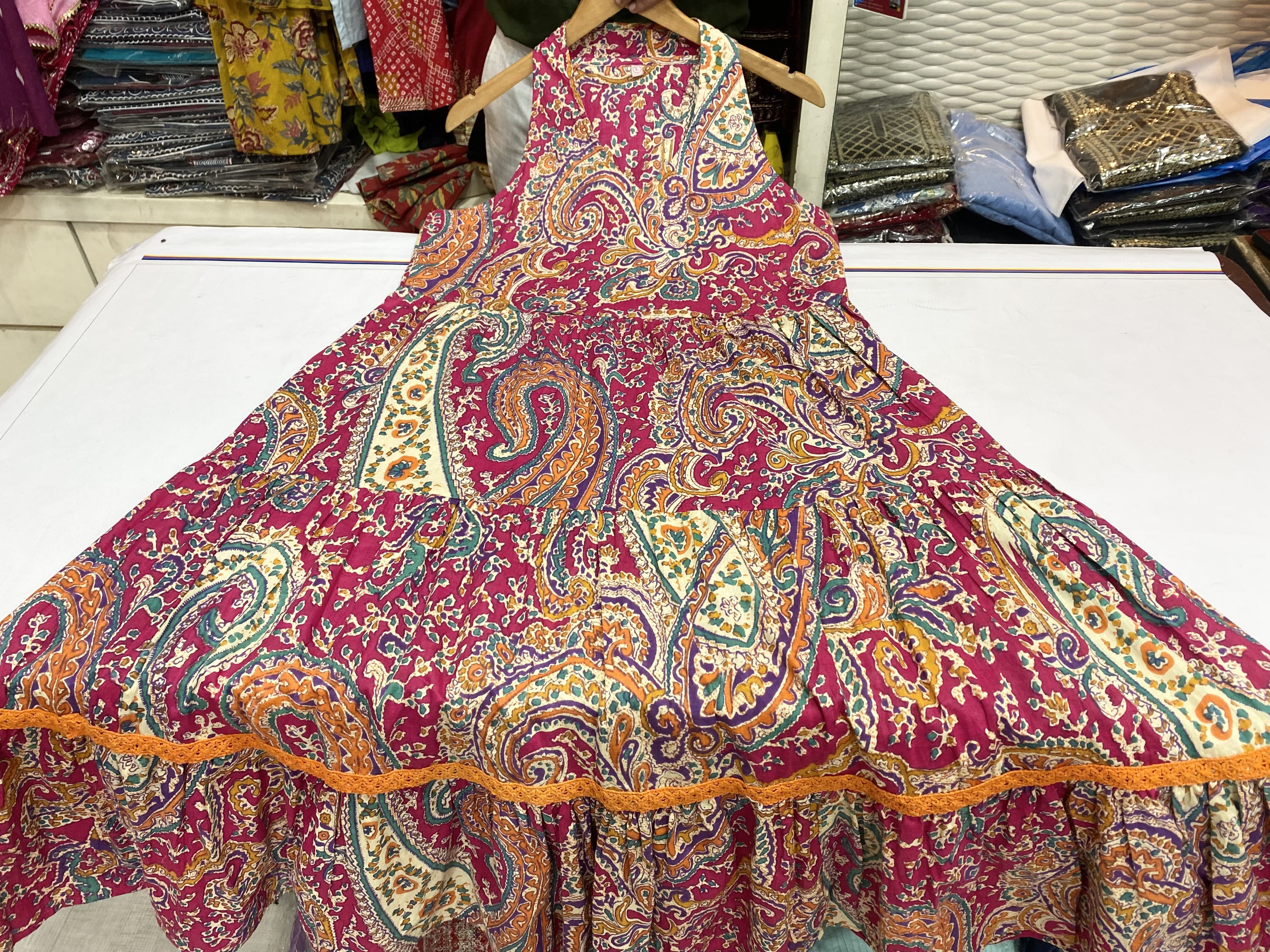 Beautiful Heavy Cotton Printed Pink Full Gown - Multi Colour
