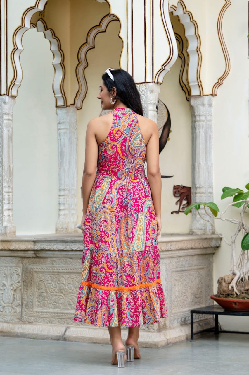 Beautiful Heavy Cotton Printed Pink Full Gown - Multi Colour