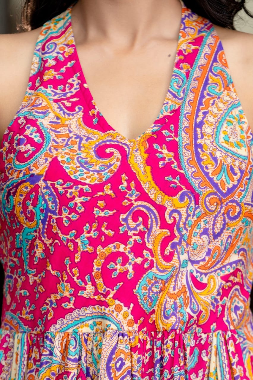 Beautiful Heavy Cotton Printed Pink Full Gown - Multi Colour
