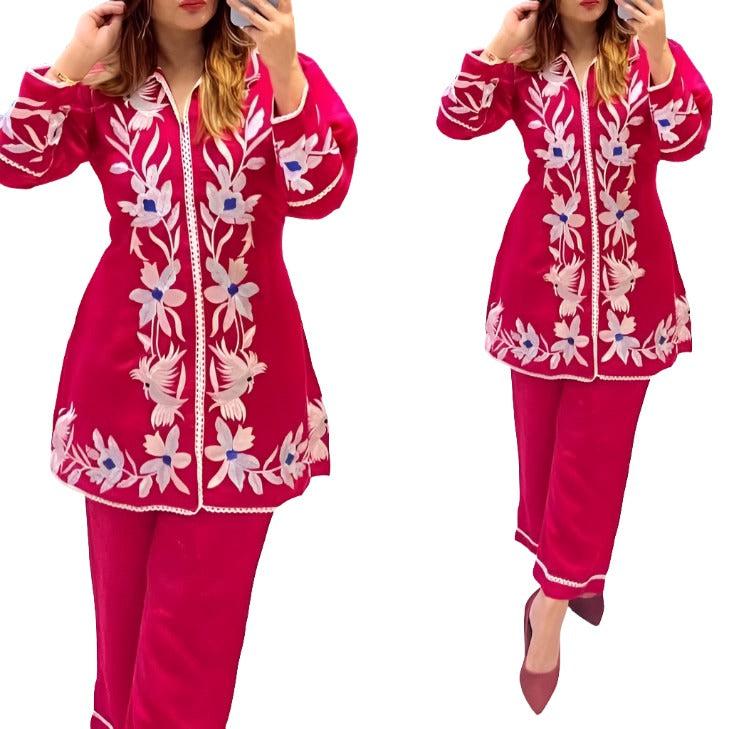 Oriental Blossoms Embroidered Rayon Coord Set