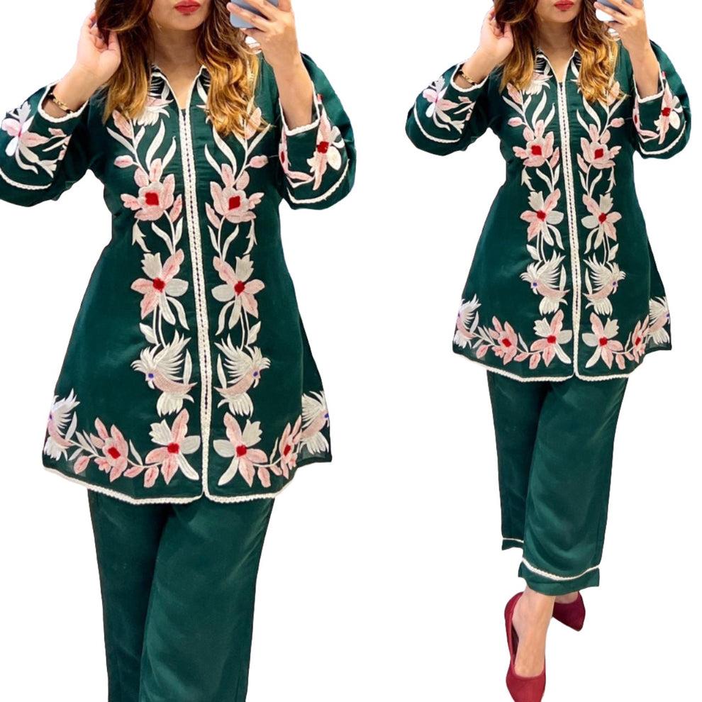 Oriental Blossoms Embroidered Rayon Coord Set